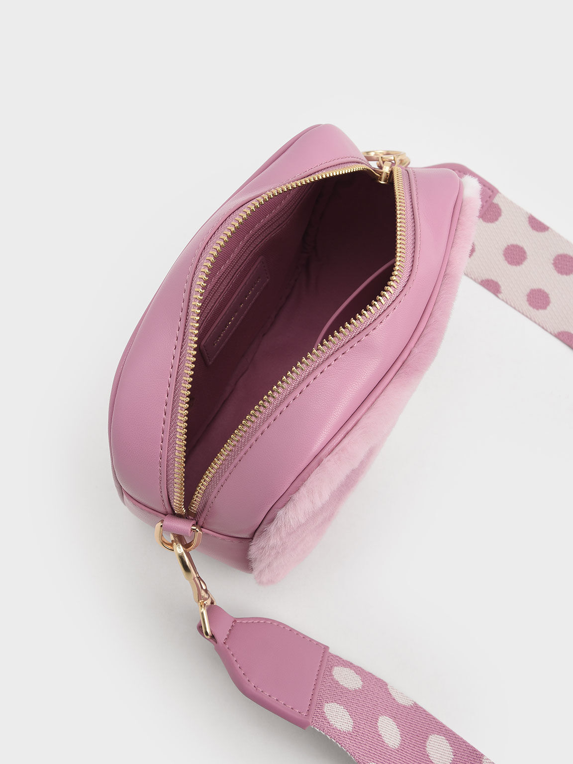 Chailly Furry Panelled Crossbody Bag & Pouch, Pink, hi-res