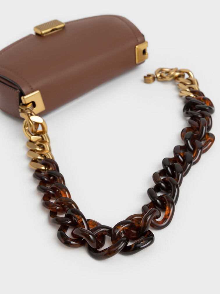 Bolso de hombro con asa de cadena bicolor Sonnet, Marrón chocolate, hi-res