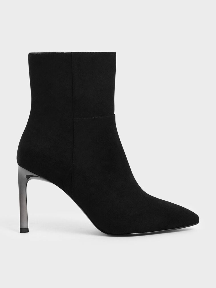 Side Zip Stiletto Ankle Boots, Black Textured, hi-res