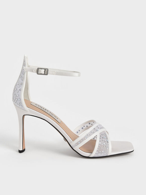 The Bridal Collection: Blythe Mesh & Satin Embellished Sandals, White, hi-res