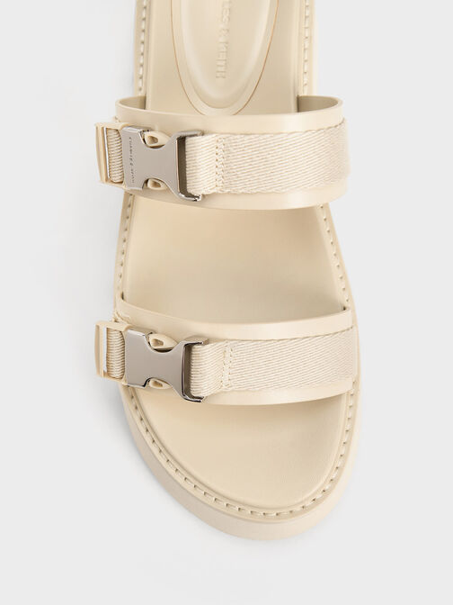 Laine Metallic-Buckle Flatform Sandals, Beige, hi-res