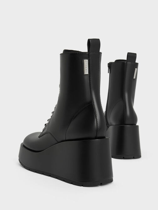 Lace-Up Platform Wedge Ankle Boots, Black, hi-res