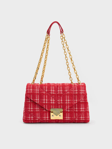 Eudora Tweed Trapeze Bag, Red, hi-res