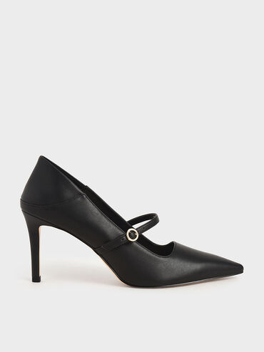 Mary Jane Stiletto Court Shoes, Black, hi-res