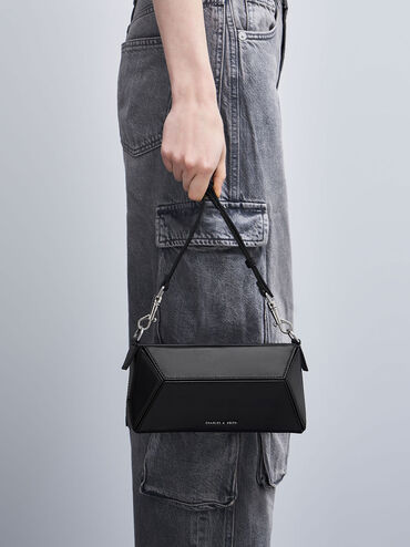 Nasrin Geometric Chain-Handle Shoulder Bag, Noir, hi-res