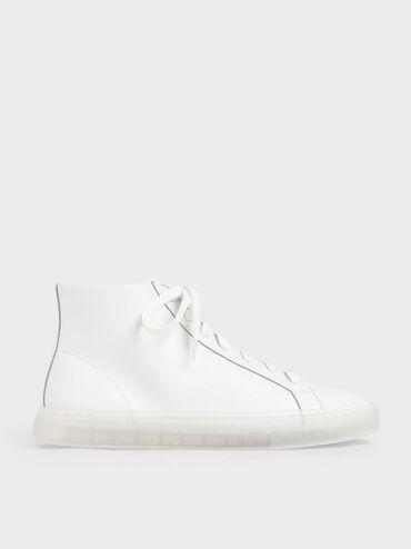 Clear Sole High Top Sneakers, White, hi-res
