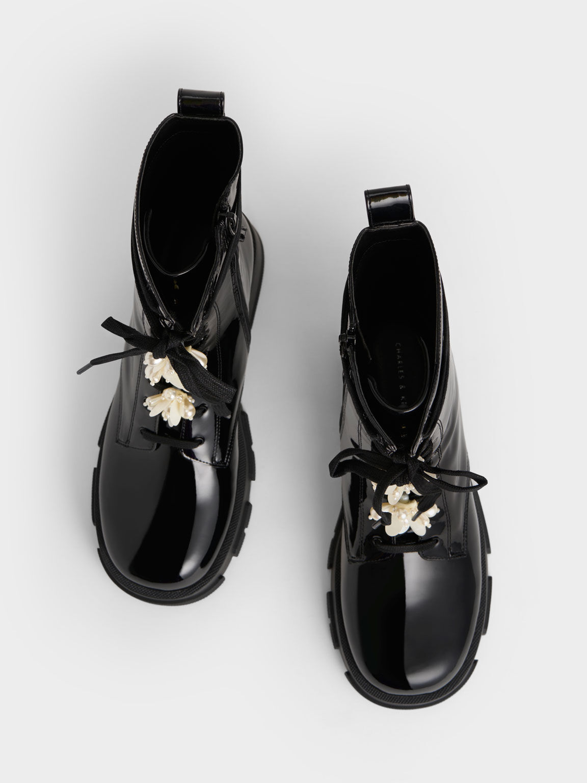 Hayden Bead-Embellished Patent Boots, Black, hi-res