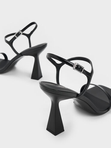 Sandalias de tacón trapecio con punta cuadrada, Negro pulido, hi-res
