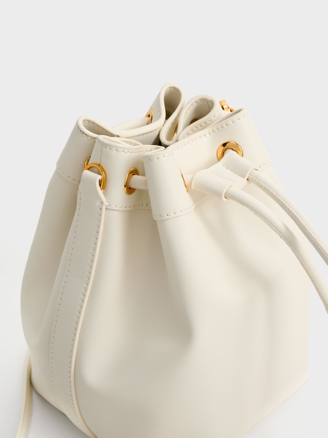 Braided-Handle Drawstring Bucket Bag, Cream, hi-res