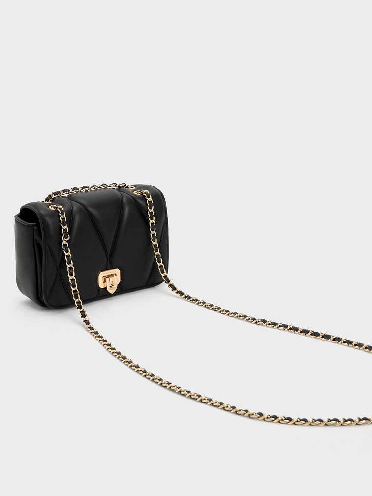 Arwen Quilted Chunky Chain Bag - Black