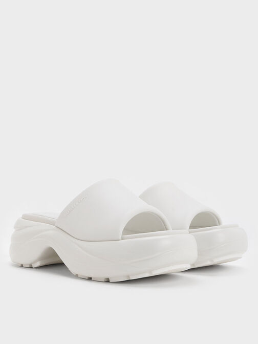 Wide-Strap Curved Platform Sports Sandals, White, hi-res