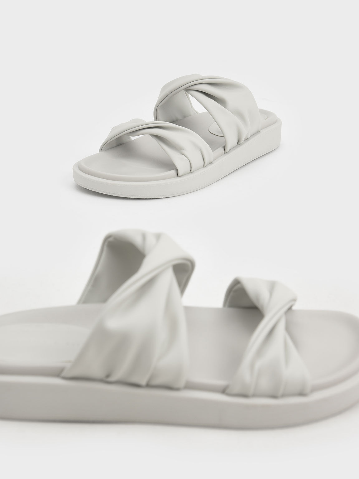 Twist Strap Padded Slide Sandals, White, hi-res