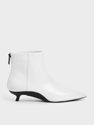 Two-Tone Kitten Heel Ankle Boots, White, hi-res