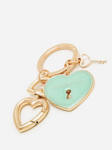 Porte-clés cadenas en forme de coeur, Turquoise, hi-res