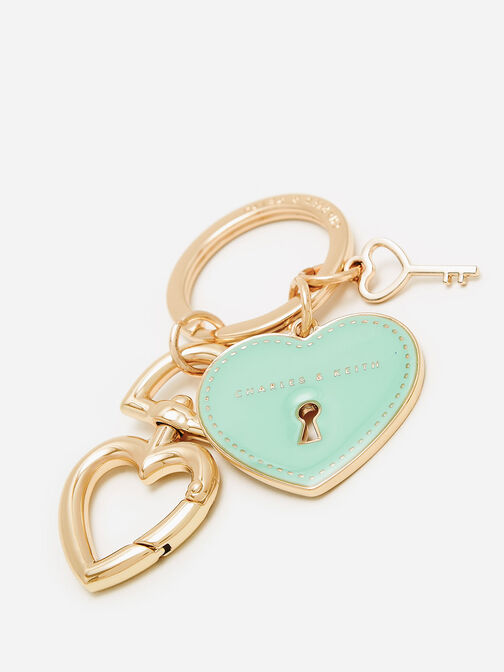 Heart Lock Keychain, Turquoise, hi-res