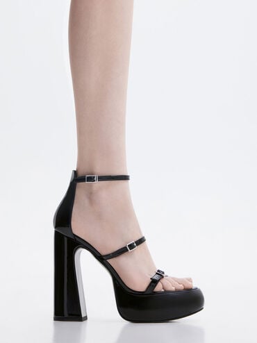Elvina Patent Buckled Platform Sandals, Black Patent, hi-res