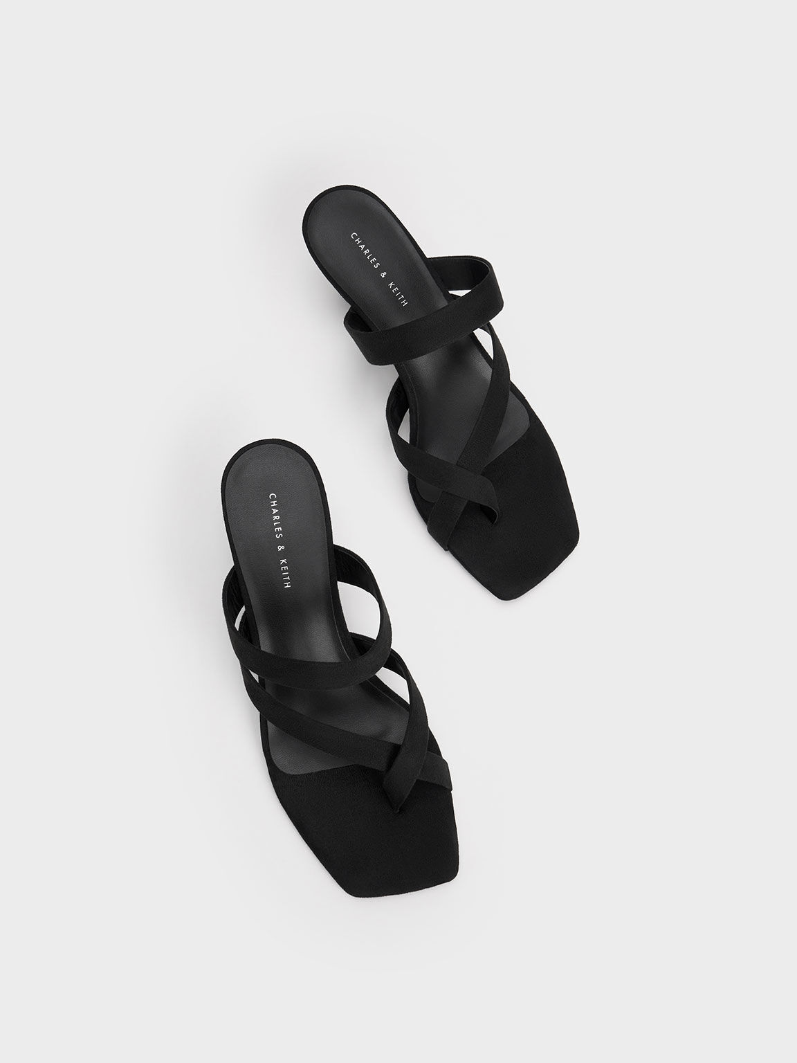 Textured Asymmetric Toe Ring Heeled Sandals, Black, hi-res
