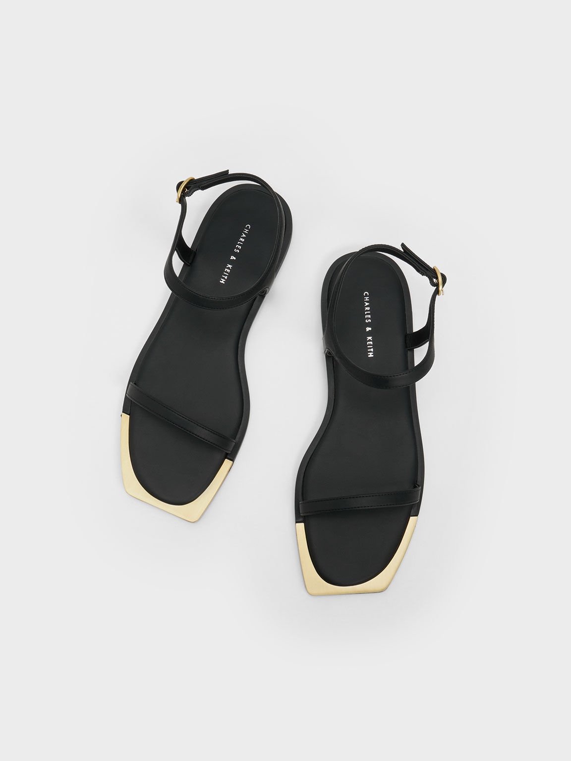 Metallic Square-Toe Sandals, Black, hi-res