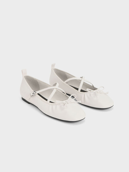 Crossover-Strap Mary Jane Flats, White, hi-res