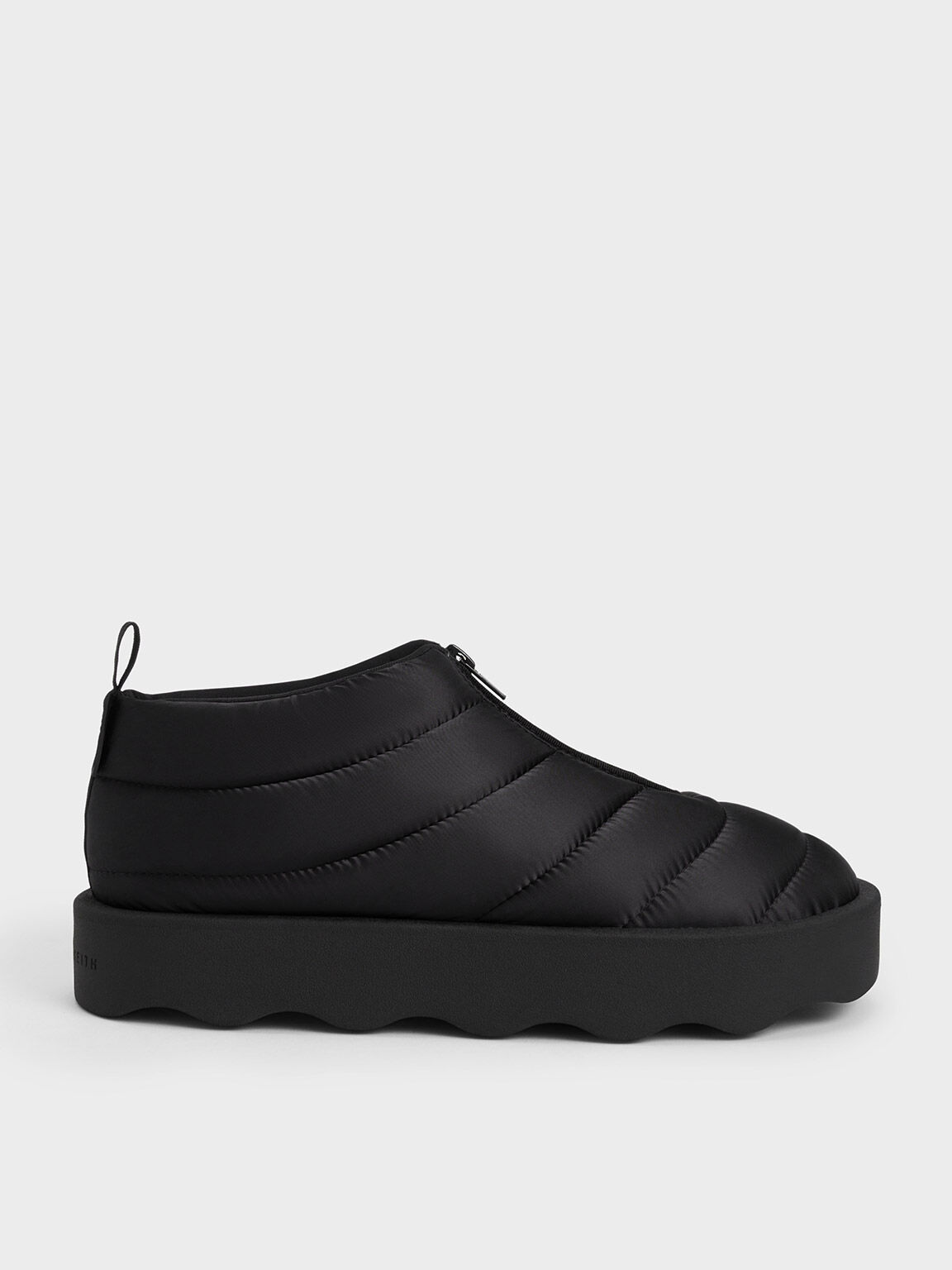 Puffy Nylon Panelled Zip-Up Sneakers, Black, hi-res