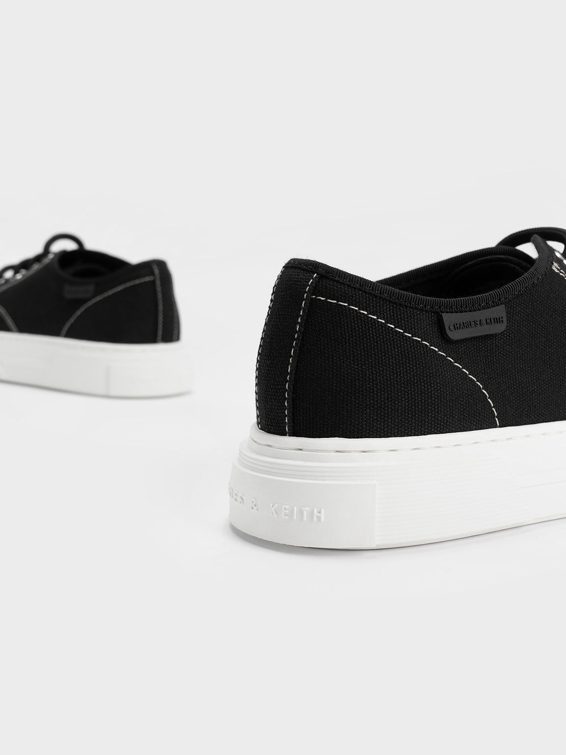 Recycled Cotton Panelled Low-Top Sneakers, Black, hi-res