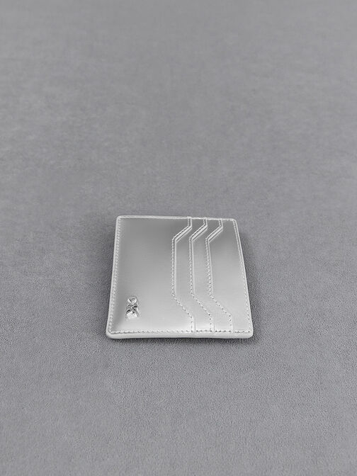 Metallic Leather Multi-Slot Card Holder, Silver, hi-res