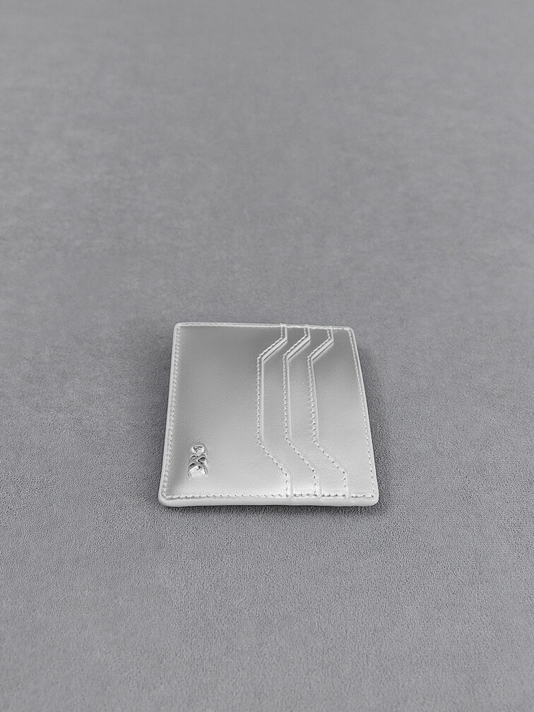 Porte-cartes multi-fentes en cuir métallisé, Argent, hi-res