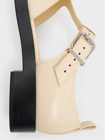 Charly Two-Tone T-Bar Buckled Sandals, Beige, hi-res