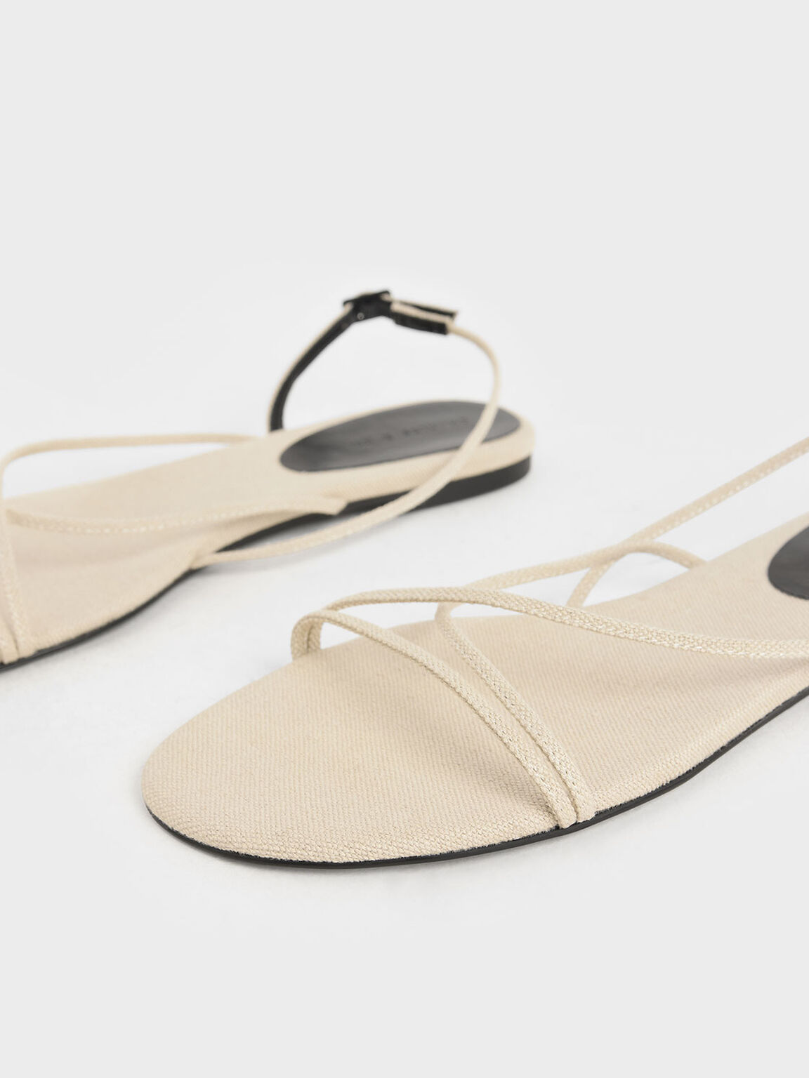 Beige Canvas Strappy Flat Sandals - CHARLES & KEITH PT