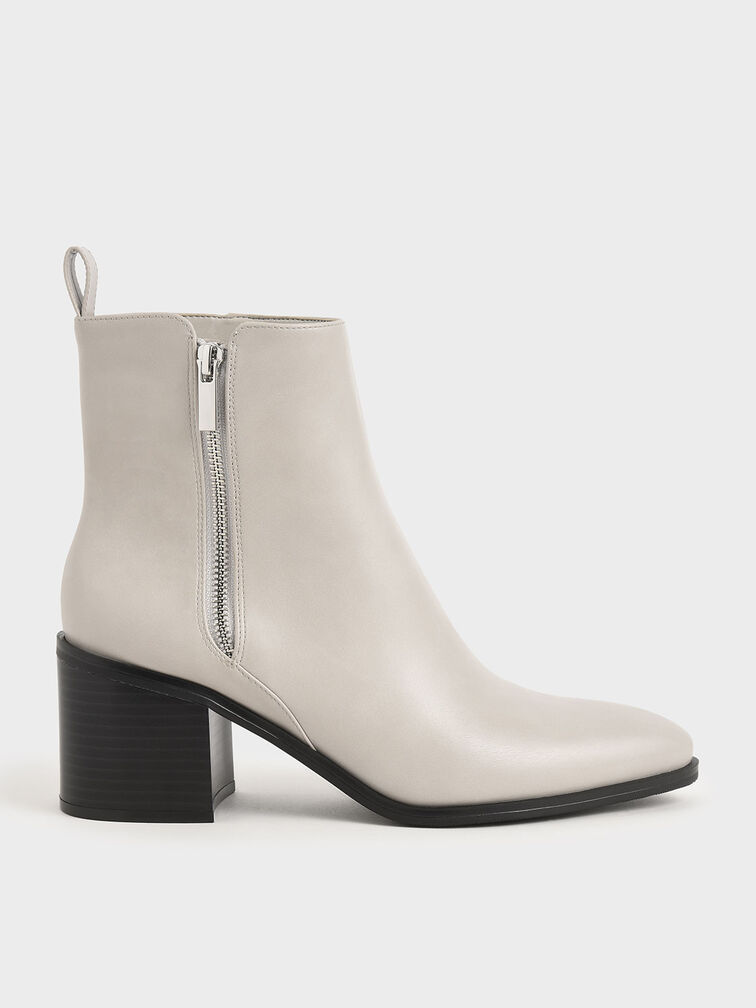 Side Zip Heeled Ankle Boots, Light Grey, hi-res