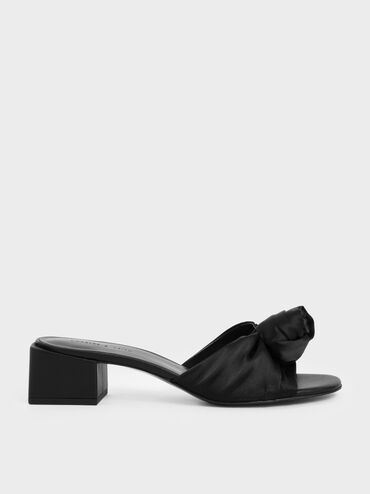 Jacquard Front Knot Slide Sandals, Black, hi-res