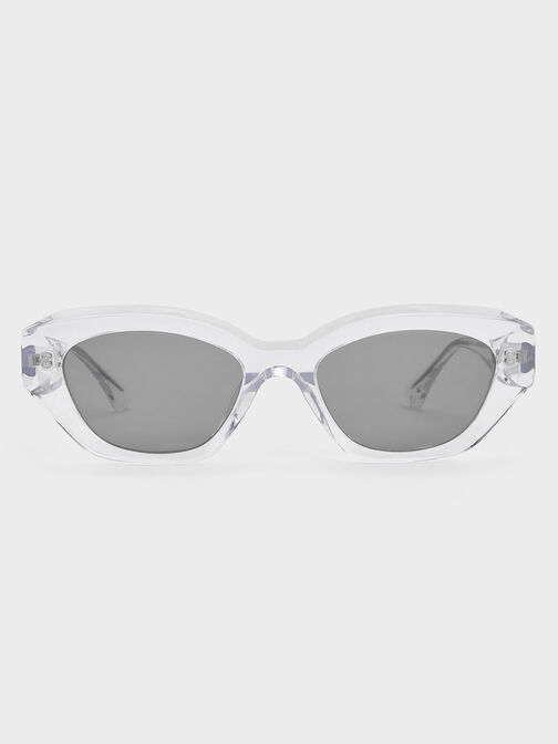 Recycled Acetate Geometric-Frame Cateye Sunglasses, Clear, hi-res