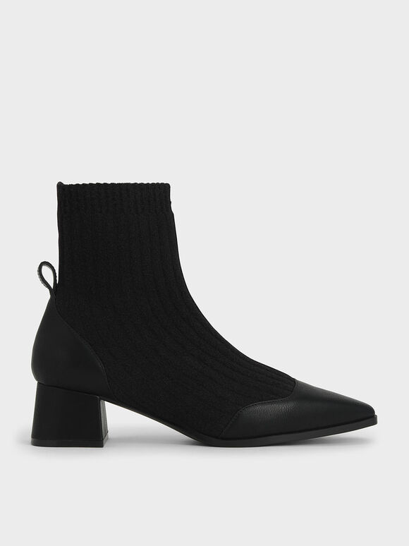 Knit Ankle Sock Boots, Black, hi-res