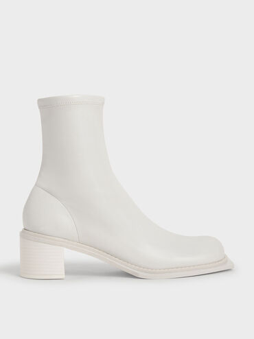 Bee Stitch-Trim Ankle Boots, White, hi-res