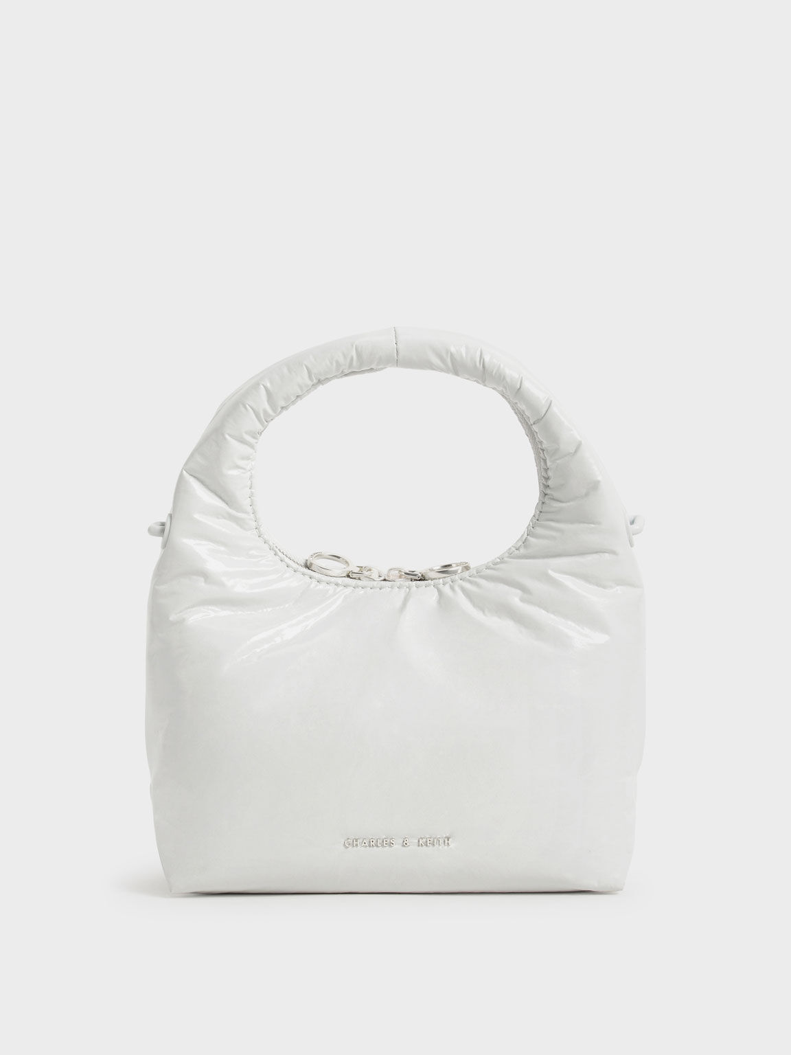 Wrinkled-Effect Puffy Bag, White, hi-res