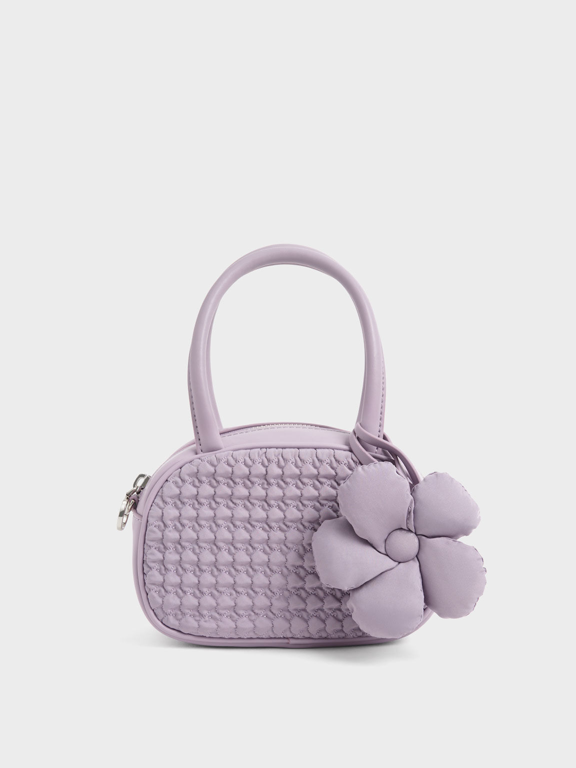 Nylon Textured Top Handle Bag, Lilac, hi-res