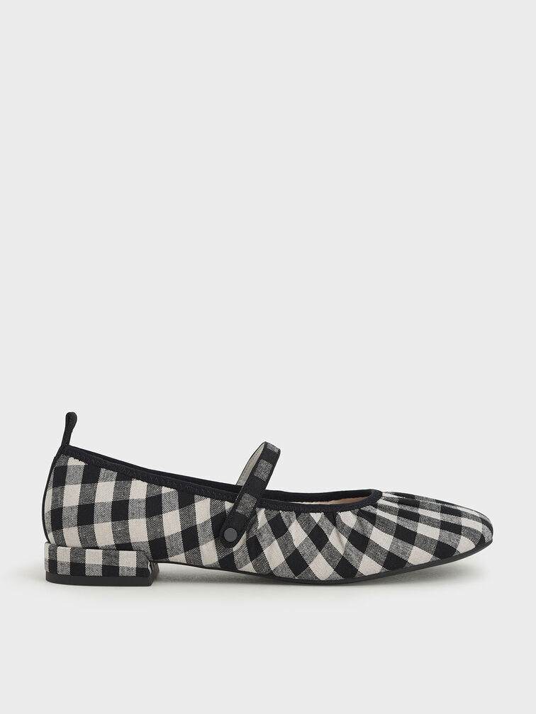 Woven Gingham Mary Janes, Black, hi-res