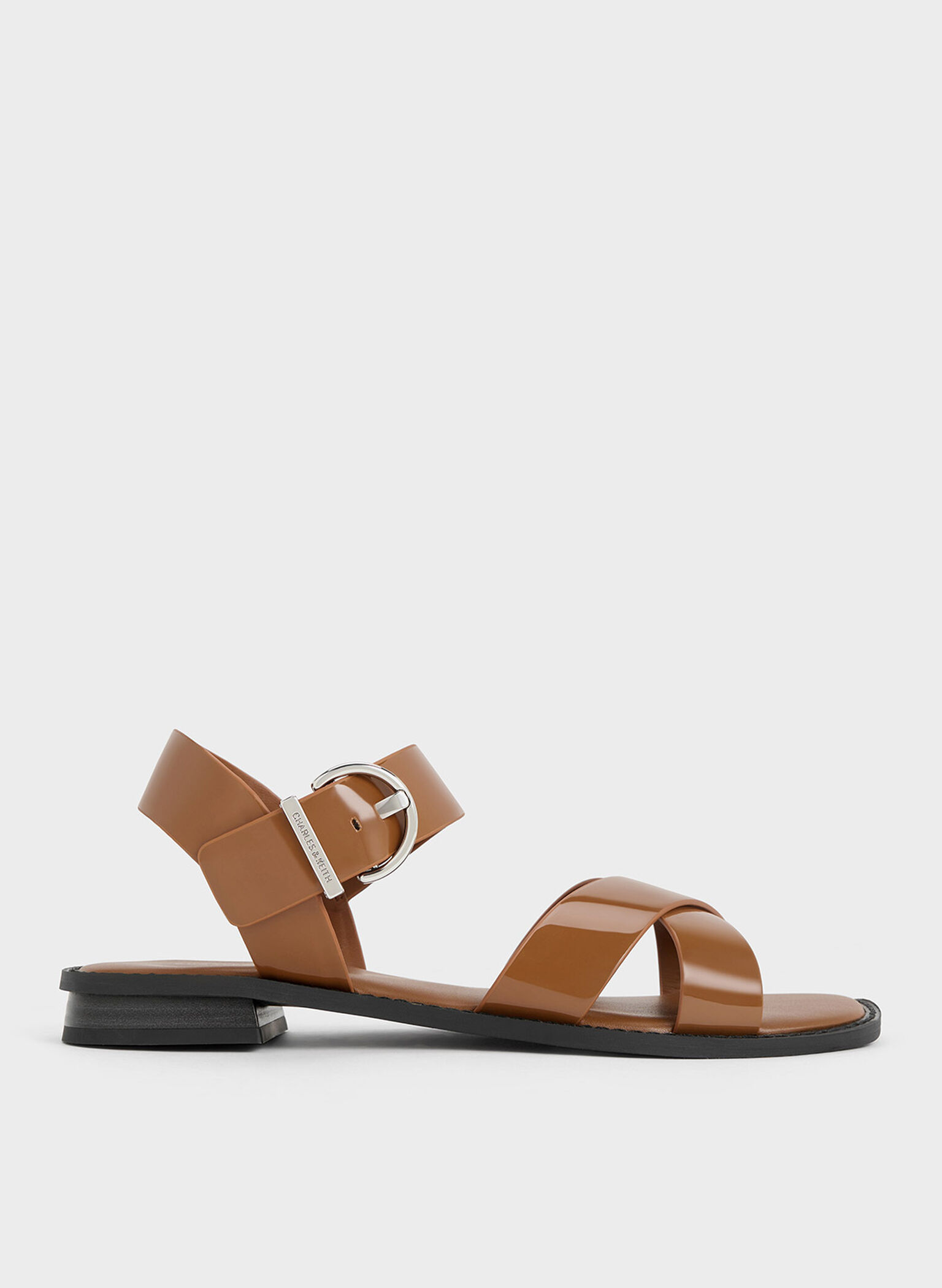 Black Patent Patent Strappy Crossover Sandals - CHARLES & KEITH PH