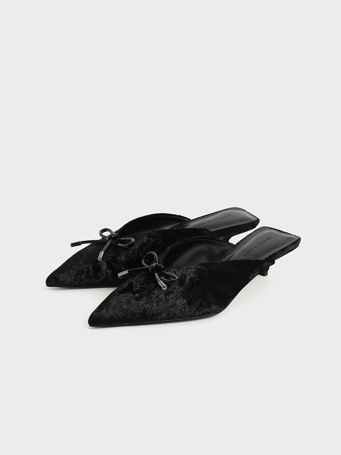 Azalea Velvet Bow-Embellished Mules​, Black, hi-res
