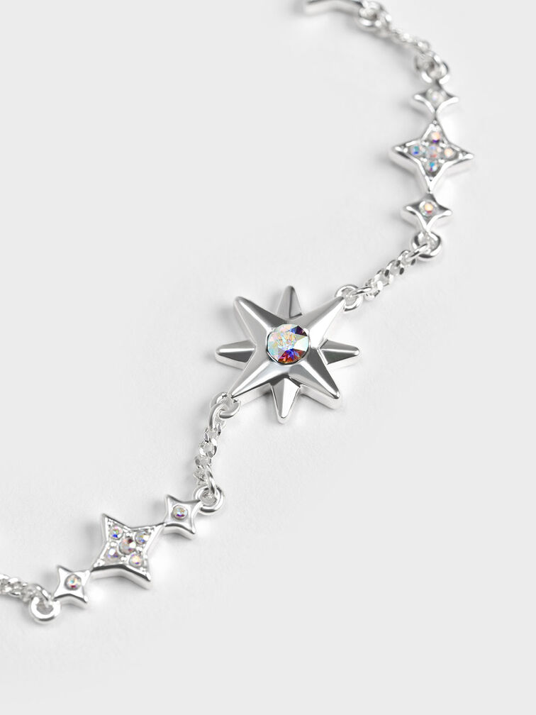 Bracelet avec ornements cristaux et étoiles, Argent, hi-res