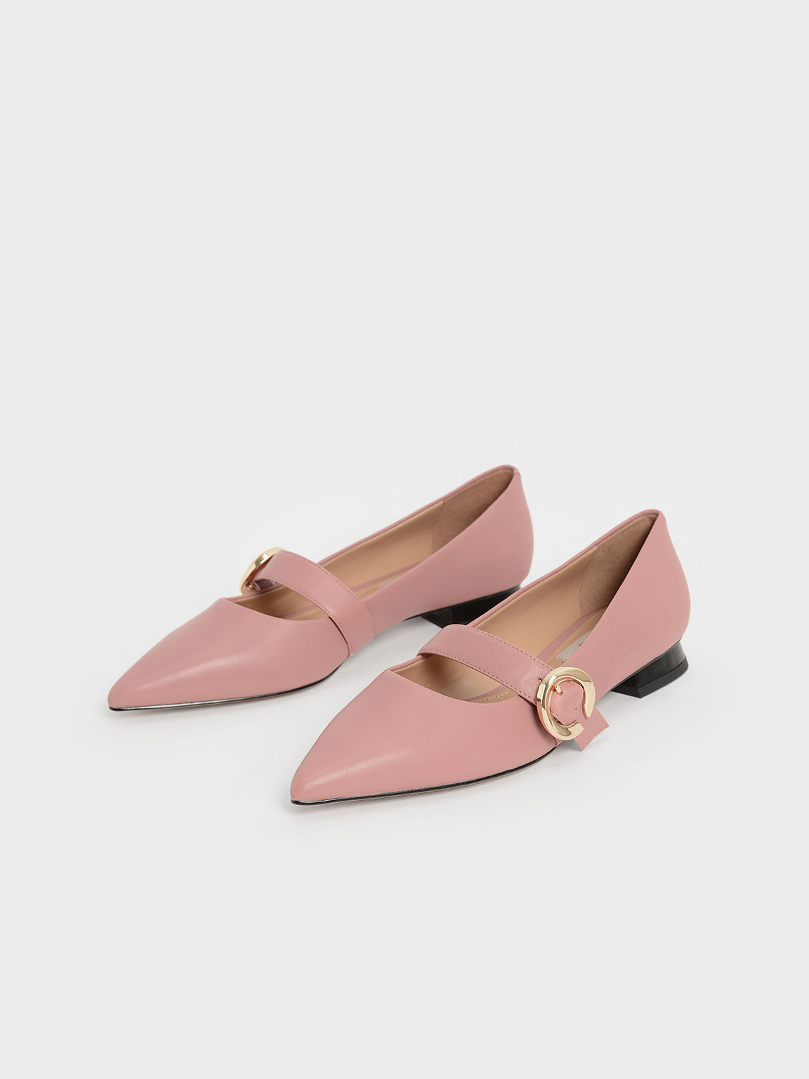 Metallic Buckle Leather Mary Janes, Pink, hi-res