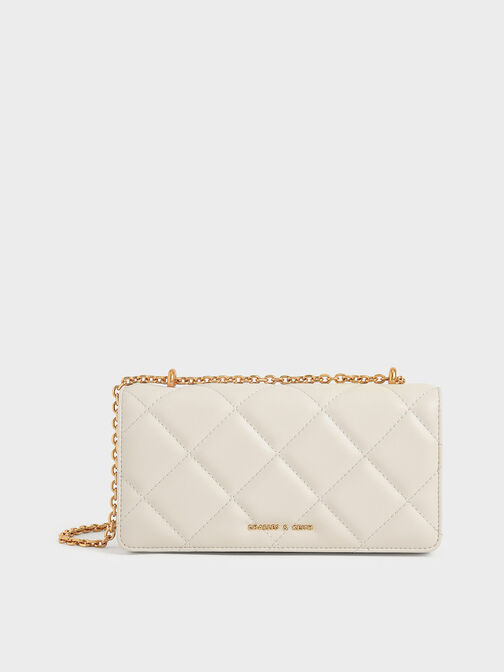 Paffuto Chain Handle Quilted Long Wallet, Cream, hi-res