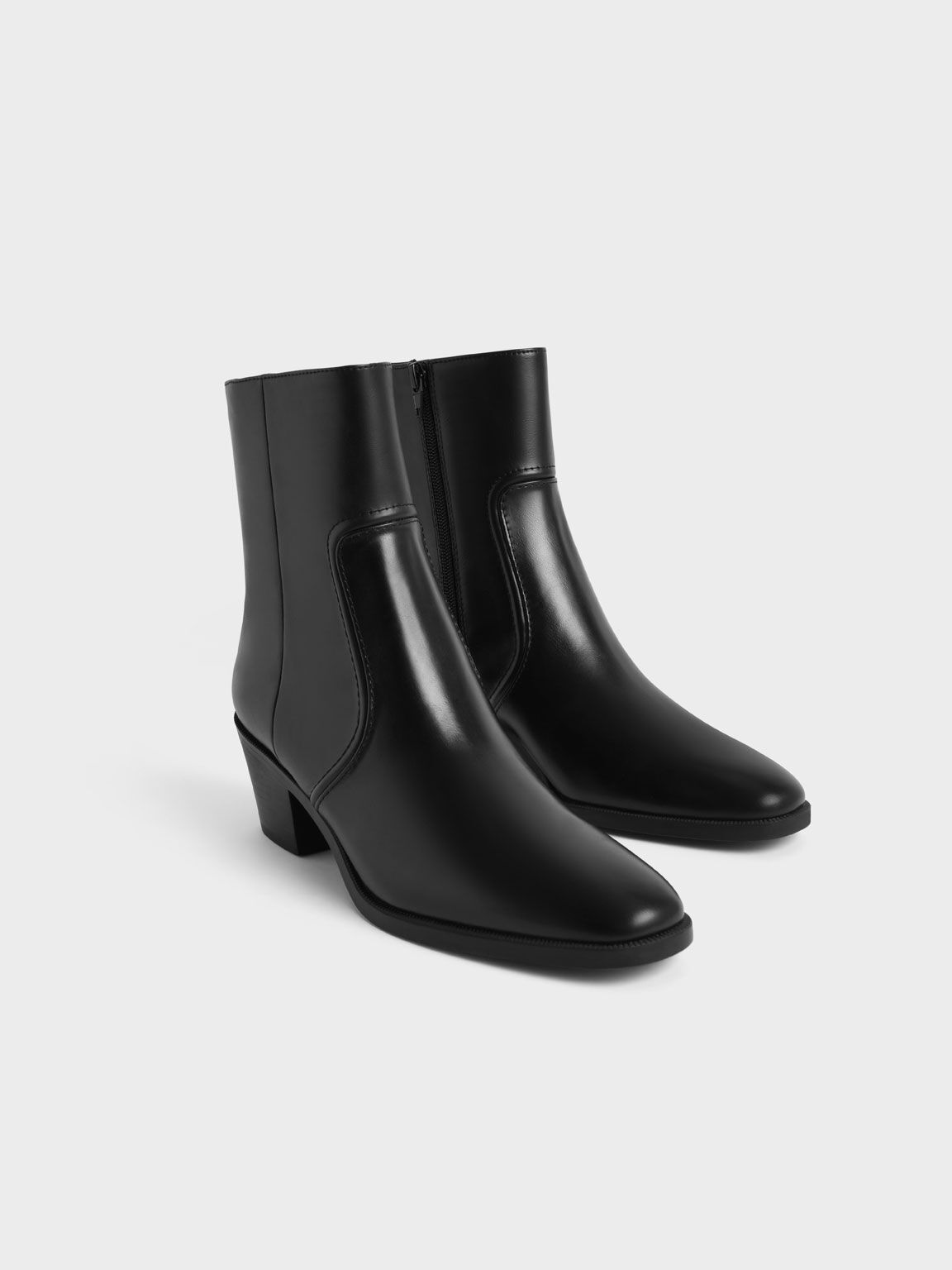 Slant Heel Ankle Boots, Black, hi-res