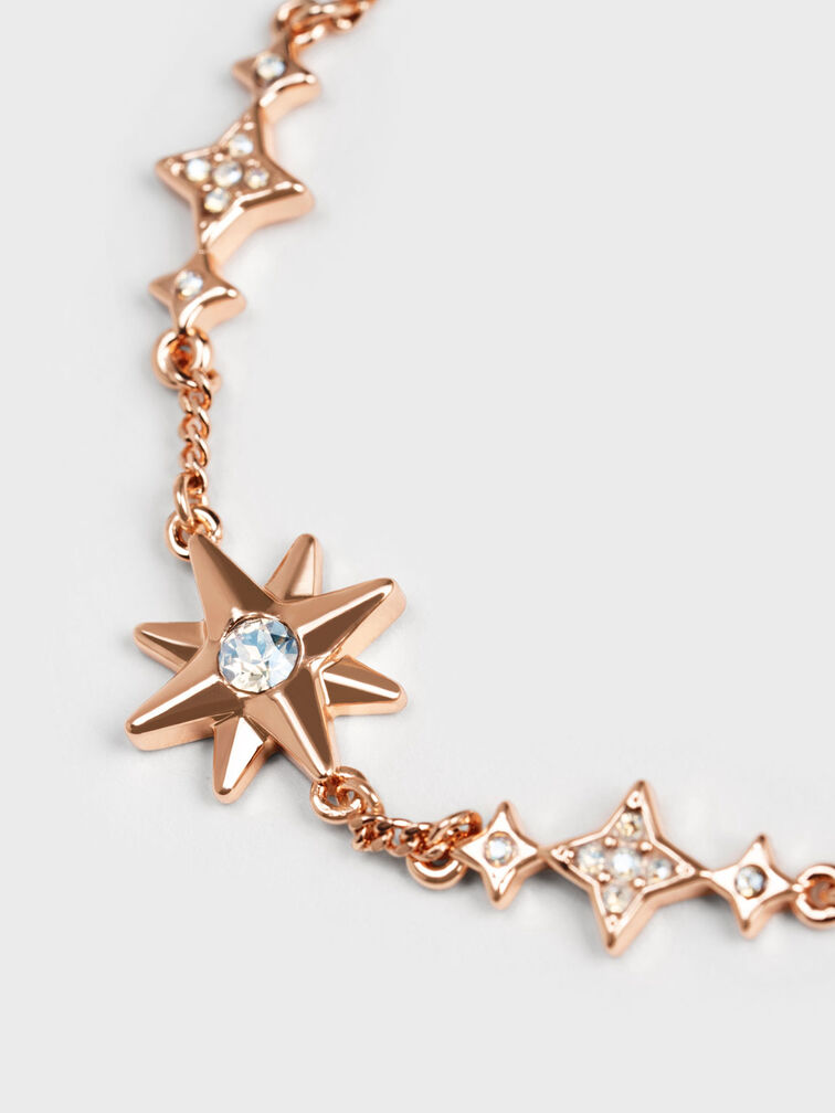 Bracelet avec ornements cristaux et étoiles, Or Rose, hi-res