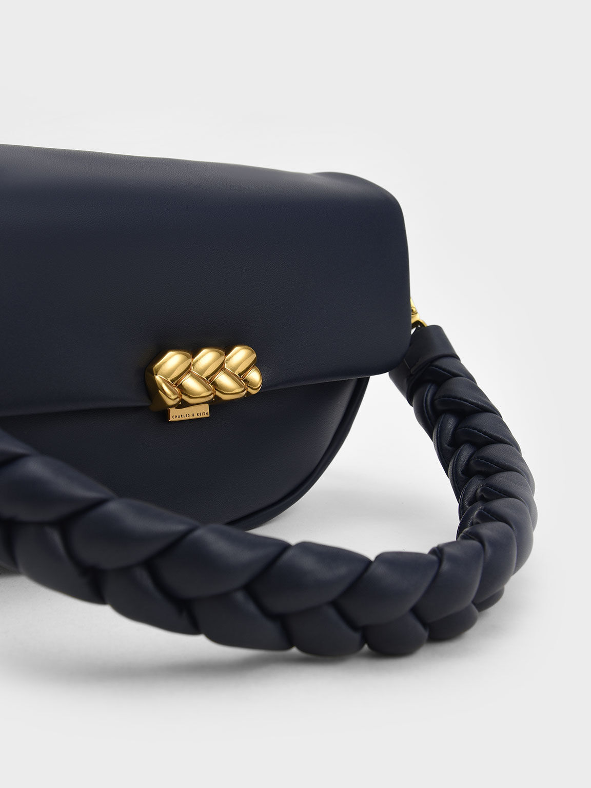 Abby Braided Handle Metallic Accent Shoulder Bag, Navy, hi-res