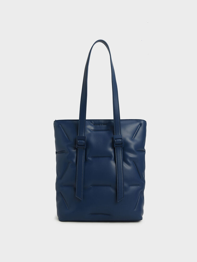 Puffer Double Handle Tote Bag, Dark Blue, hi-res