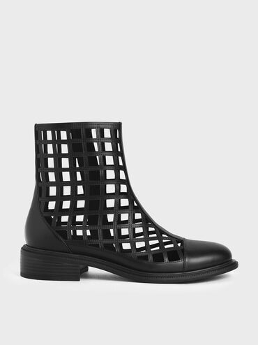 Caged Ankle Boots, Black, hi-res