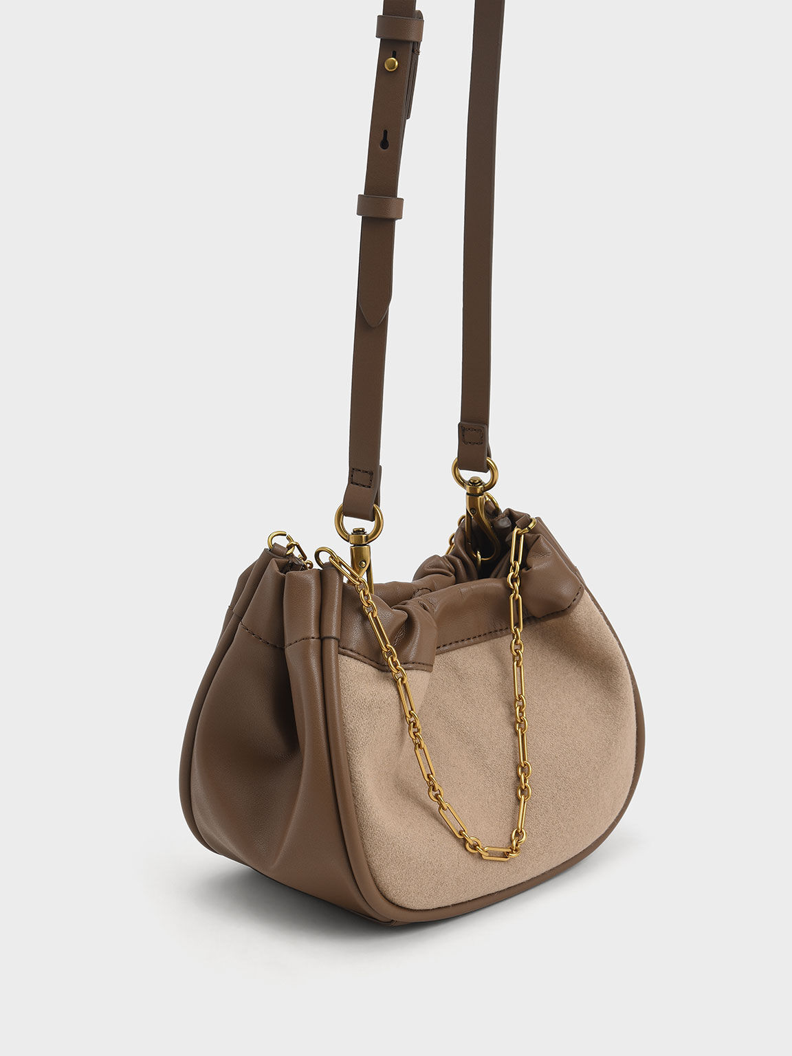 Brown Solange Double Chain Handle Slouchy Bag - CHARLES & KEITH HU