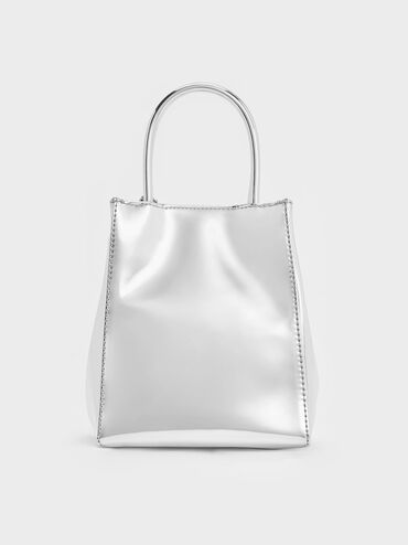 Matina Metallic Elongated Tote Bag, Silver, hi-res