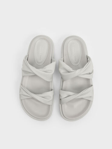Twist Strap Padded Slide Sandals, White, hi-res